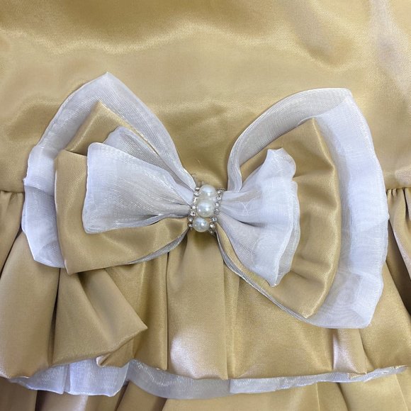 Ruffle Gold Dog Dress Matching Leash Formal Pearl Studded Bow Accent Pet Wedding - Picture 3 of 13